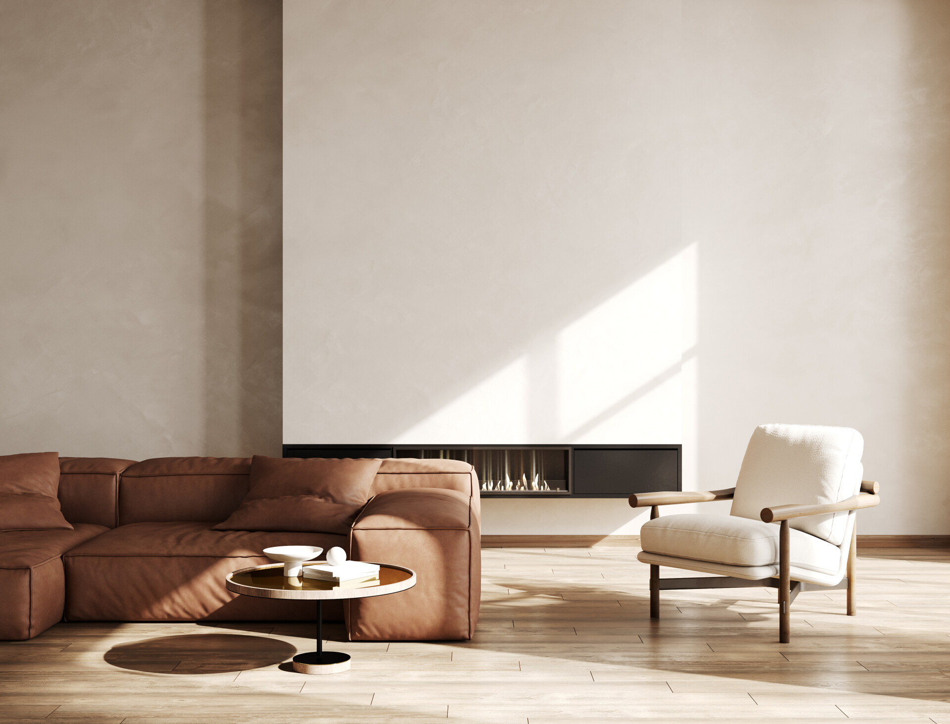 Modern brown couch with white armchair interior 2026 03 16 05 05 53 utc